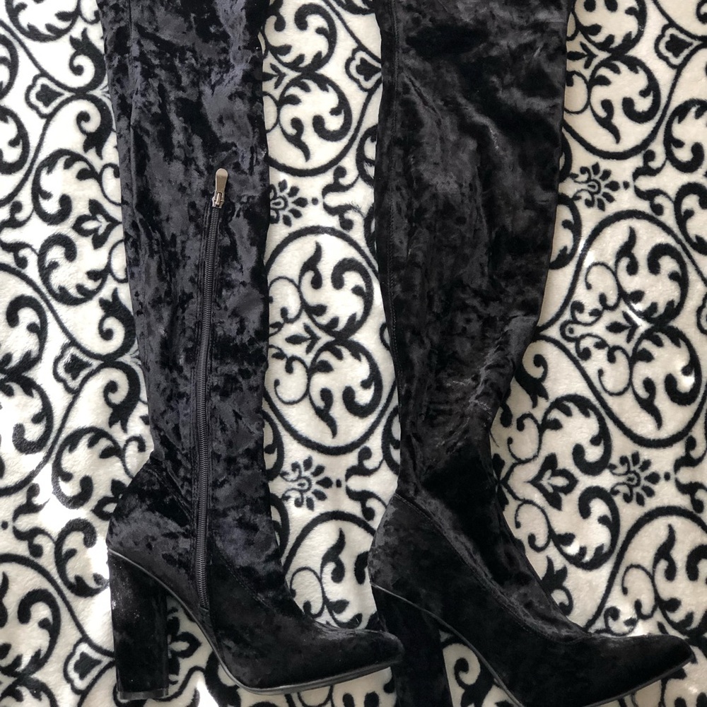 Velvet Black Thigh High Boots